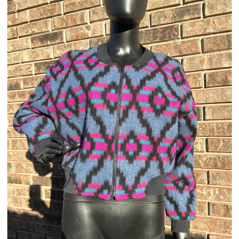 Vtg 80s Eber San Francisco Fleece Womens Jacket Medium Zip Up‎ USA Colorful Ski